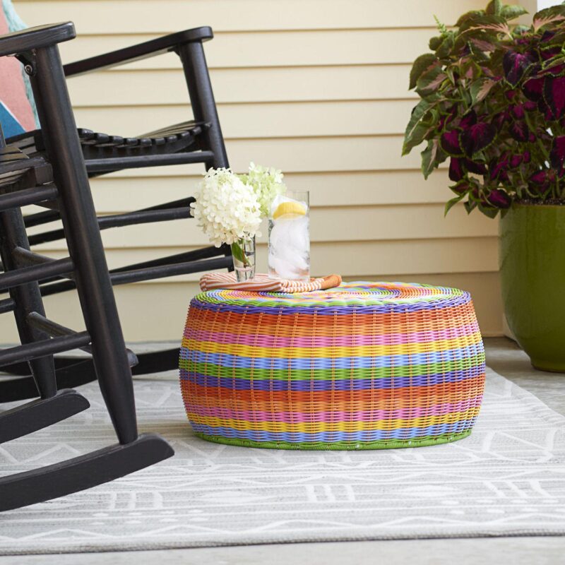 Household Essentials Resin Wicker Ottoman / Low Table - Image 3