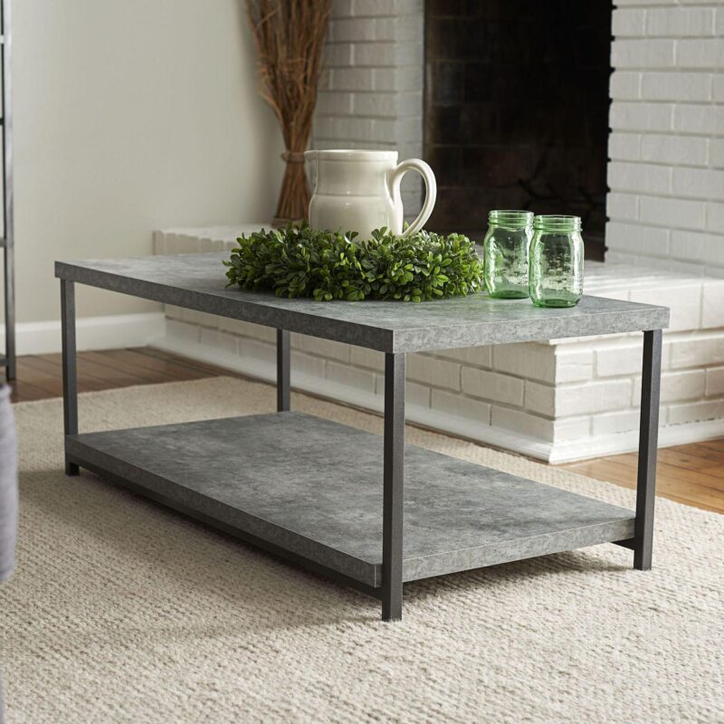 Household Essentials Faux-Concrete Rectangular 2-Tier Coffee Table - Image 5