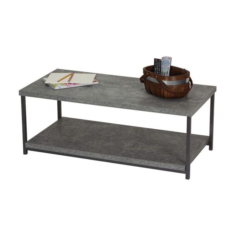 Household Essentials Faux-Concrete Rectangular 2-Tier Coffee Table - Image 4