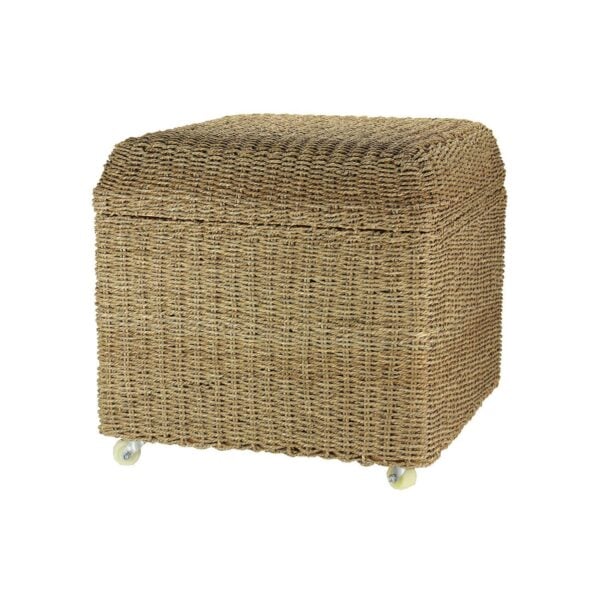 Household Essentials Rolling Seagrass Wicker Storage Ottoman with Lid