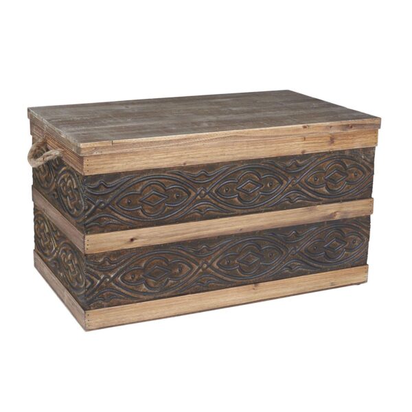 Household Essentials Wood and Embossed Metal Trunk