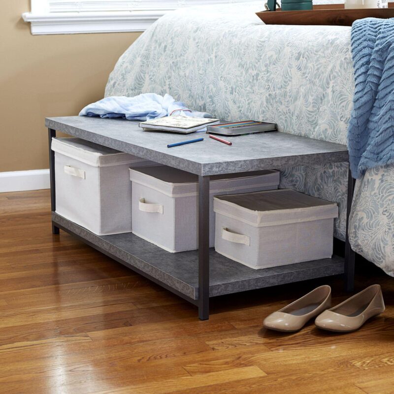 Household Essentials Faux-Concrete Rectangular 2-Tier Coffee Table - Image 2