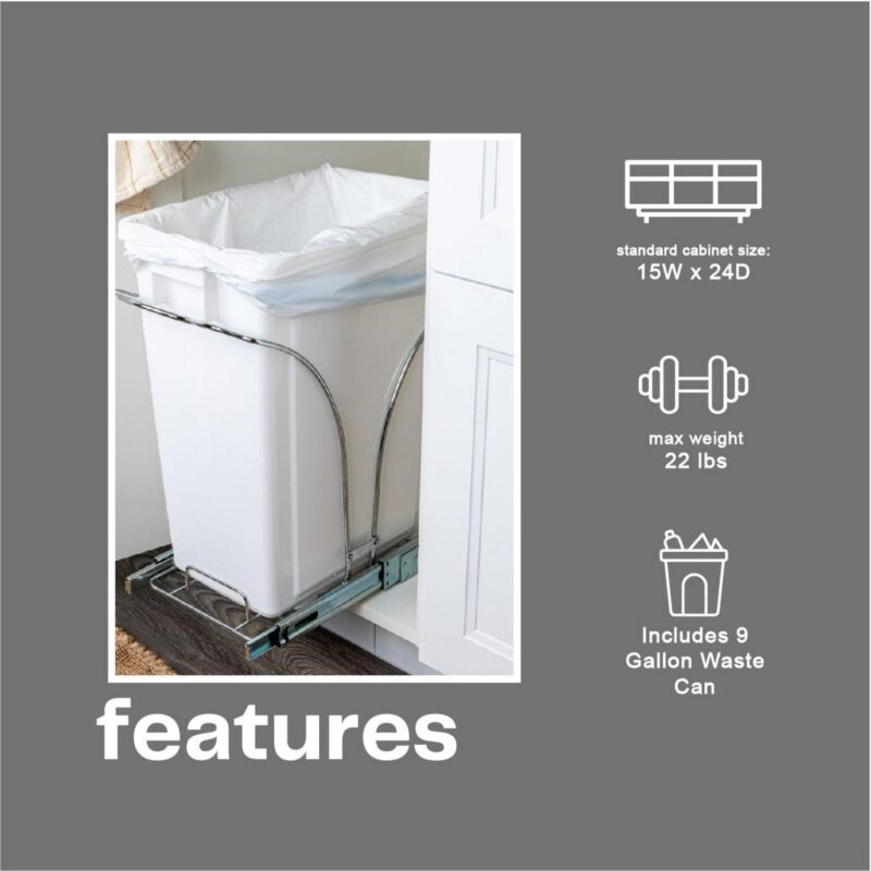 Household Essentials Glidez Chrome Plated Steel Pull Out 9 Gallon Plastic Trash Can - Image 4