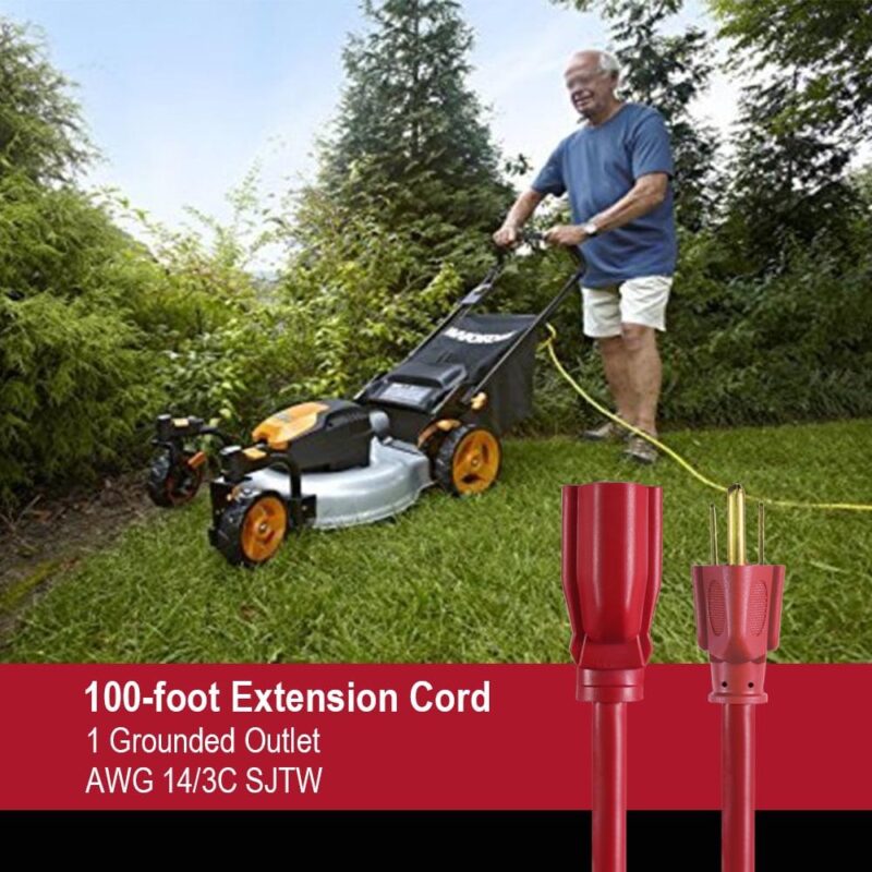 Hyper Tough 100FT 14AWG 3 Prong Red for Indoor and Outdoor Use Extension Cord, 13 amps - Image 6