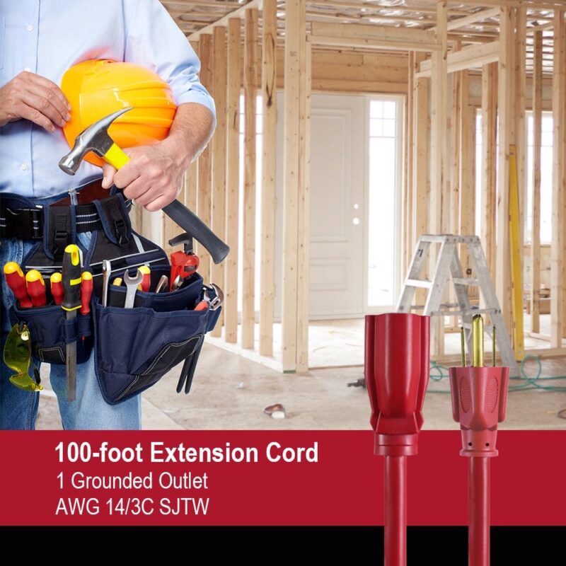 Hyper Tough 100FT 14AWG 3 Prong Red for Indoor and Outdoor Use Extension Cord, 13 amps - Image 4