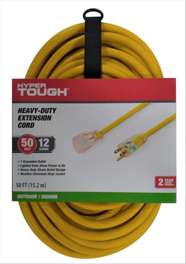 Hyper Tough 12AWGX3C 50ft Indoor and Outdoor Heavy Duty Yellow Vinyl Extension Cord