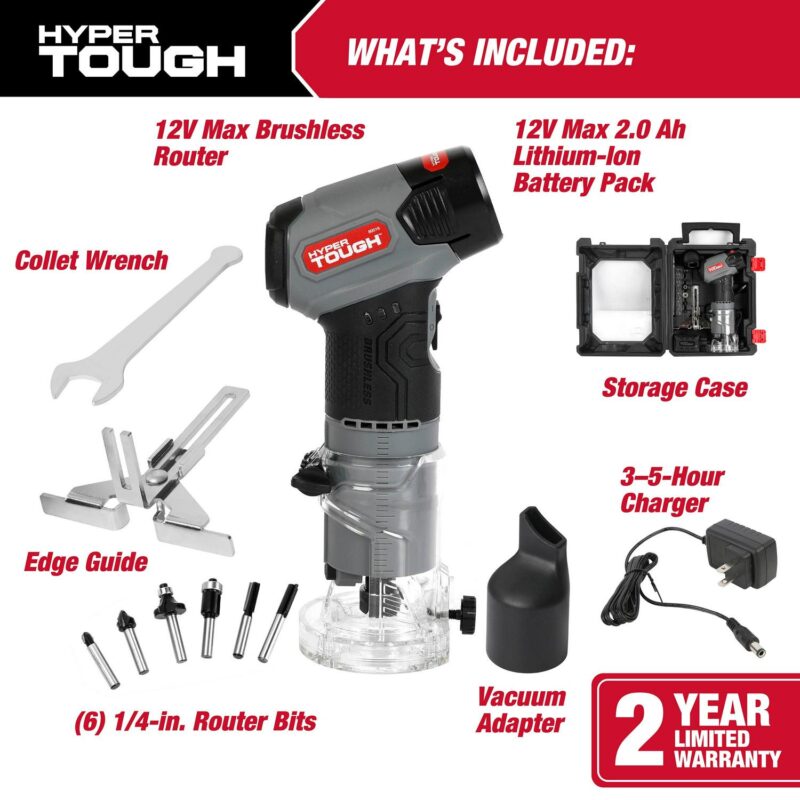 Hyper Tough 12V Max Lithium-Ion Brushless Palm Edge Router with 1.5Ah Battery and Charger, 80016 - Image 3
