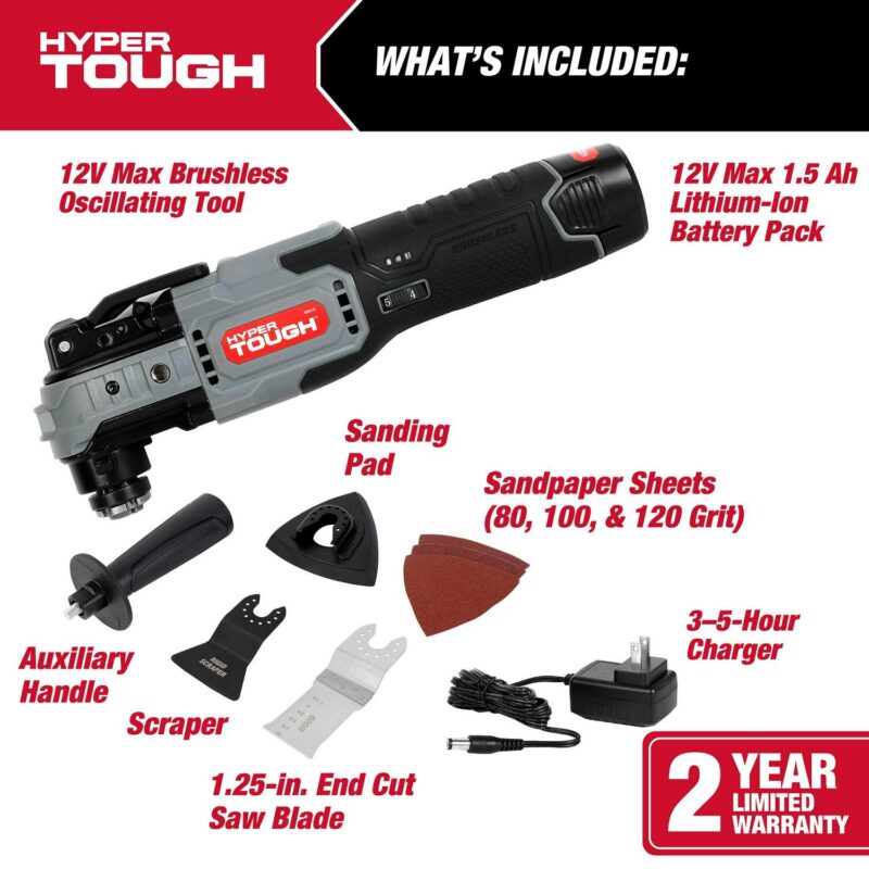 Hyper Tough 12V Max Lithium-Ion Brushless Oscillating Multi-Tool with 1.5Ah Battery and Charger, 80015 - Image 3