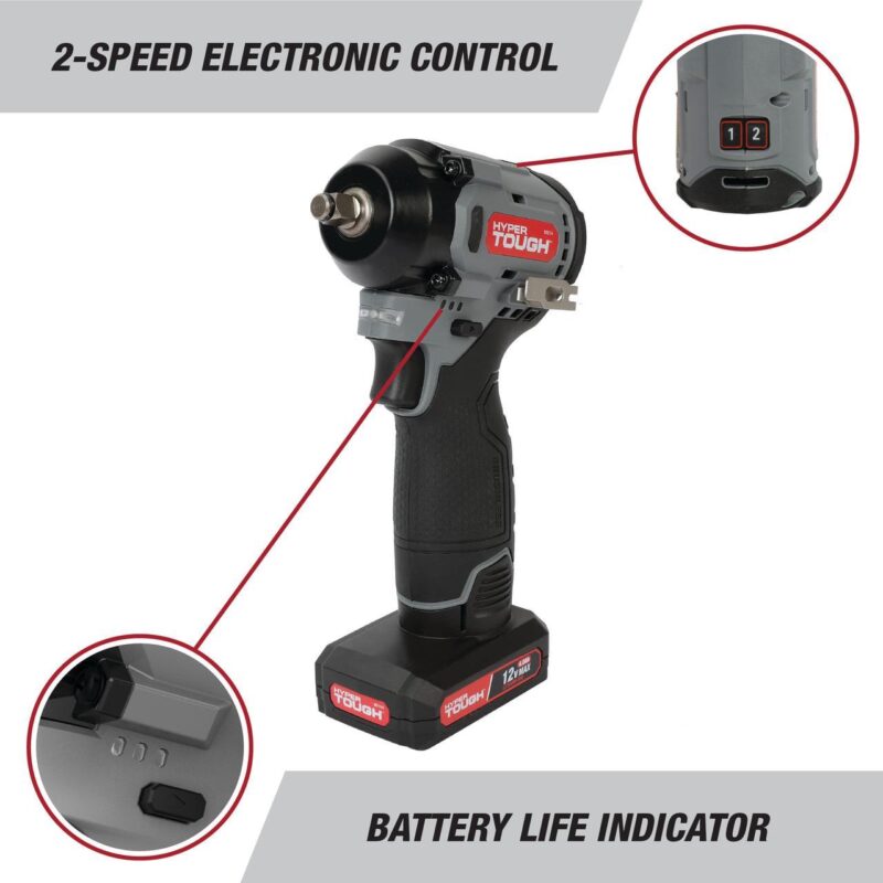 Hyper Tough 12V Max Cordless Brushless Impact Wrench with 4.0Ah Lithium-Ion Battery and Charger, 225 ft-lbs Torque - Image 9