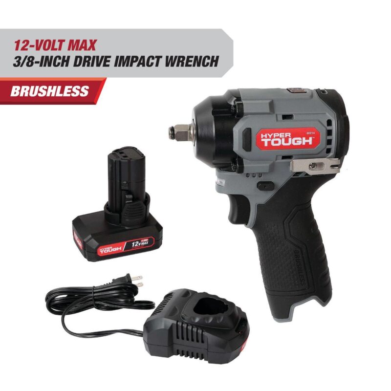 Hyper Tough 12V Max Cordless Brushless Impact Wrench with 4.0Ah Lithium-Ion Battery and Charger, 225 ft-lbs Torque - Image 2