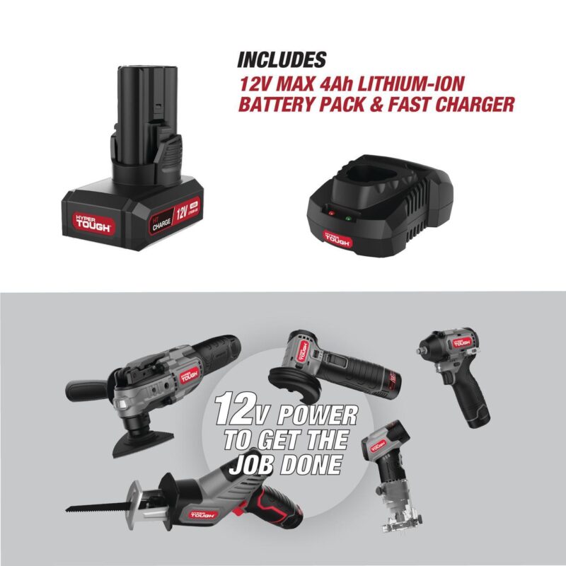 Hyper Tough 12V Max Cordless Brushless Impact Wrench with 4.0Ah Lithium-Ion Battery and Charger, 225 ft-lbs Torque - Image 12