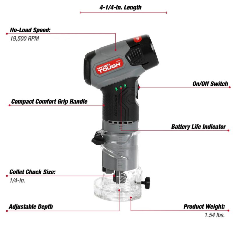 Hyper Tough 12V Max Lithium-Ion Brushless Palm Edge Router with 1.5Ah Battery and Charger, 80016 - Image 5