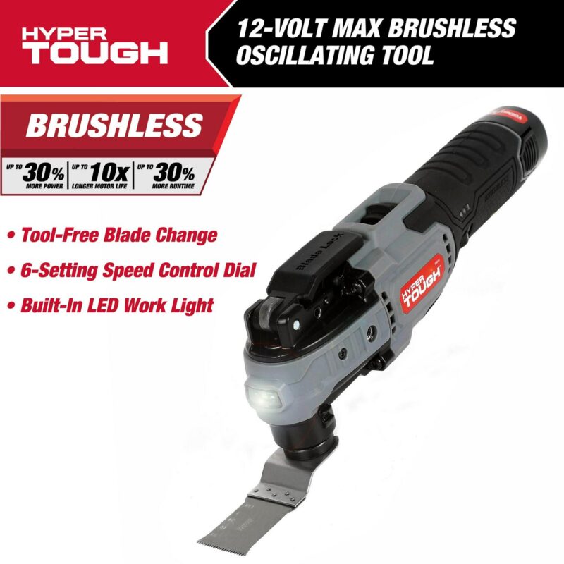 Hyper Tough 12V Max Lithium-Ion Brushless Oscillating Multi-Tool with 1.5Ah Battery and Charger, 80015 - Image 2