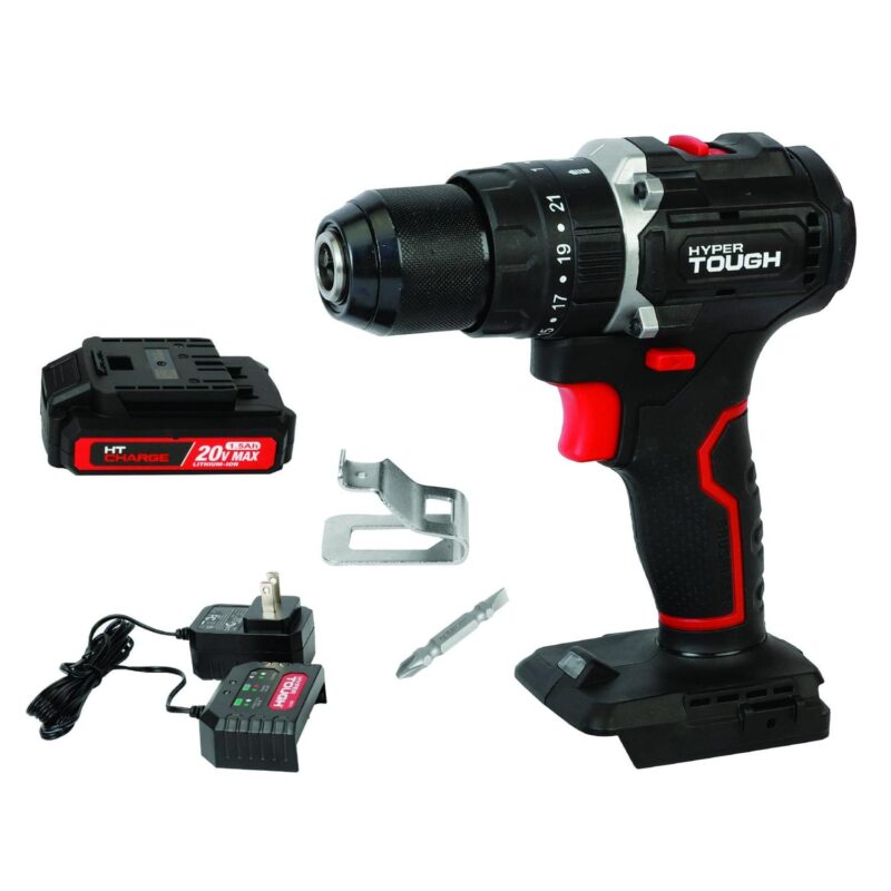 Hyper Tough 20V 1/4a Impact Driver and 1/2a 2-Speed Hammer Drill Bundle, (2) 1.5Ah Lithium-Ion Batteries and (2) Chargers - Image 3