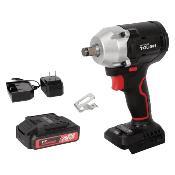 Hyper Tough 20V Max Compact Brushless 1/2-inch Impact Wrench with 2.0Ah Lithium-Ion Battery and Charger, 350 ft-lbs Torque, New