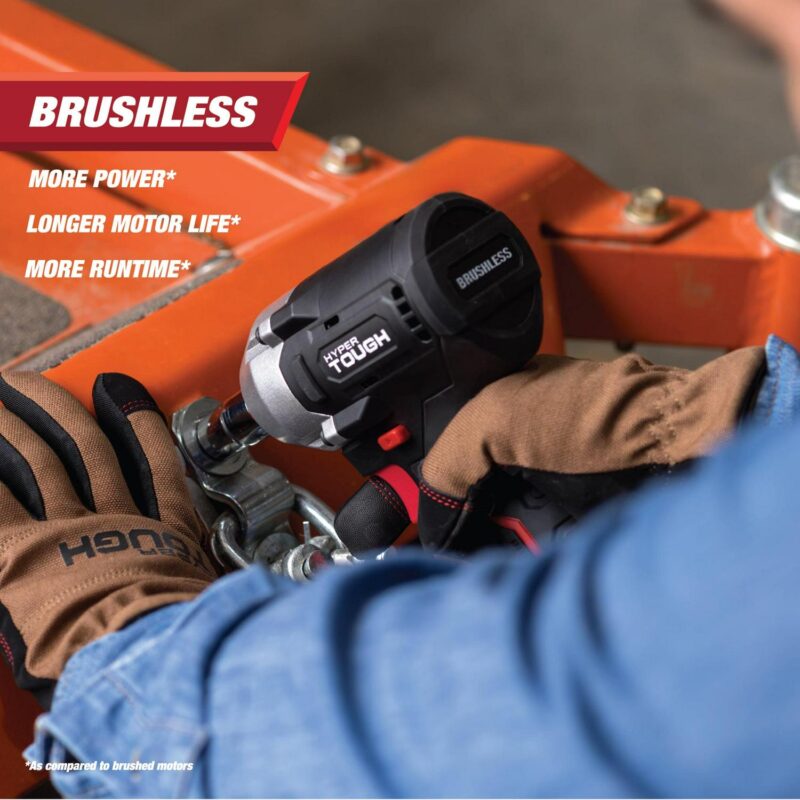 Hyper Tough 20V Max Compact Brushless 1/2-inch Impact Wrench with 2.0Ah Lithium-Ion Battery and Charger, 350 ft-lbs Torque, New - Image 8