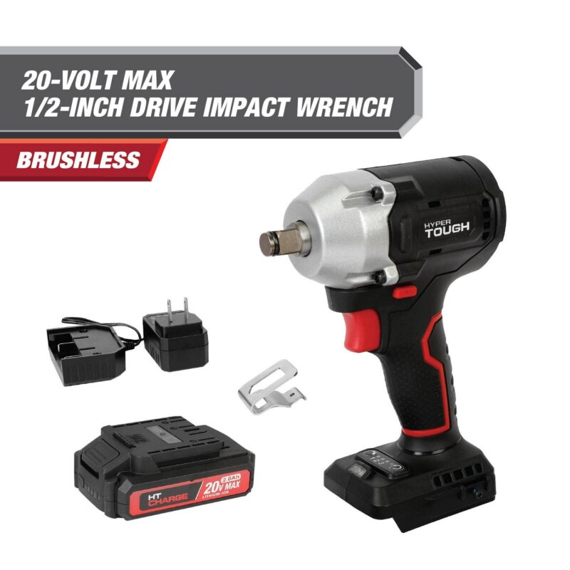 Hyper Tough 20V Max Compact Brushless 1/2-inch Impact Wrench with 2.0Ah Lithium-Ion Battery and Charger, 350 ft-lbs Torque, New - Image 2