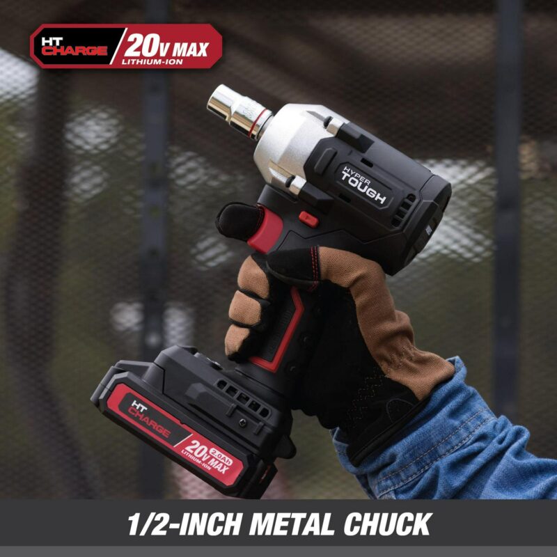 Hyper Tough 20V Max Compact Brushless 1/2-inch Impact Wrench with 2.0Ah Lithium-Ion Battery and Charger, 350 ft-lbs Torque, New - Image 7