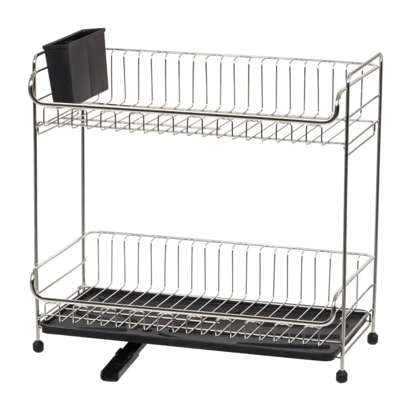IRIS USA 2-tier Slim-sized Dish Rack with Drain Spout, Black - Image 3