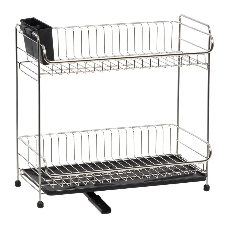 IRIS USA 2-tier Slim-sized Dish Rack with Drain Spout, Black - Image 5