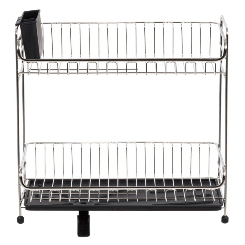 IRIS USA 2-tier Slim-sized Dish Rack with Drain Spout, Black - Image 4