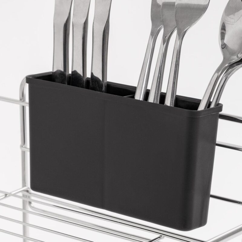 IRIS USA 2-tier Slim-sized Dish Rack with Drain Spout, Black - Image 8