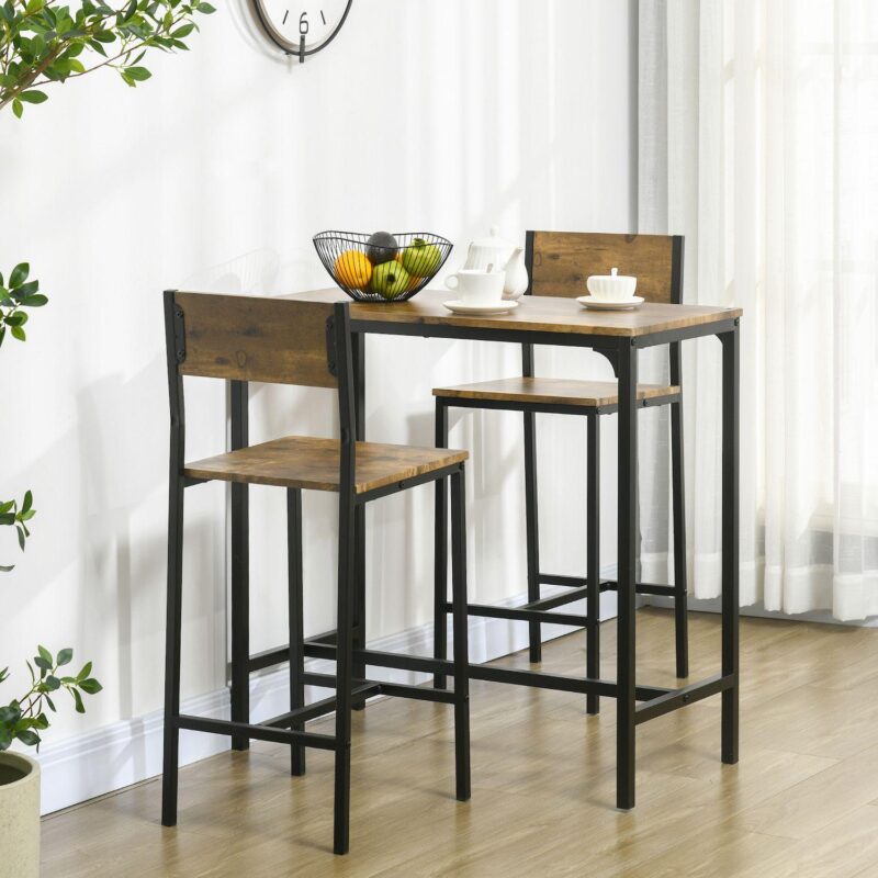 Industrial Counter-height 3pc Bar Table High Back Stool For Dining Room - Image 2