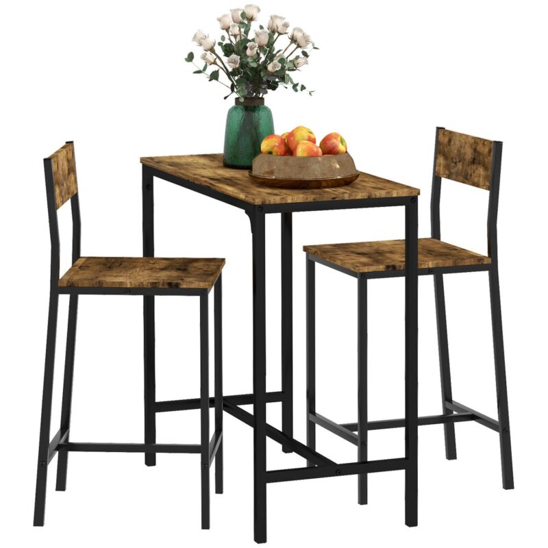 Industrial Counter-height 3pc Bar Table High Back Stool For Dining Room - Image 6