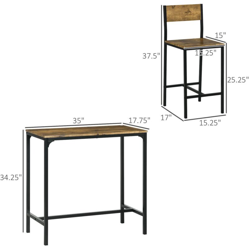 Industrial Counter-height 3pc Bar Table High Back Stool For Dining Room - Image 3