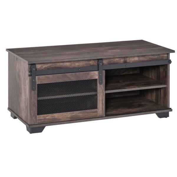 Industrial Rustic Rectangular Tv Stand W Barn Door and Adjustable Shelving, Brown