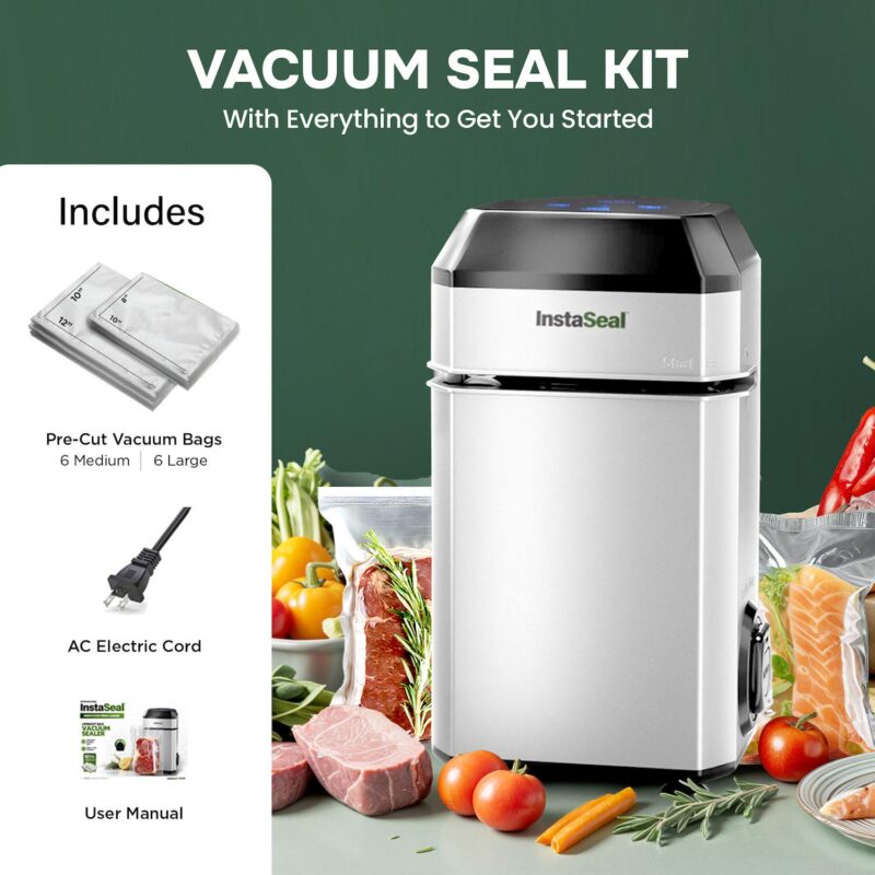 InstaSeal Airtight Double Seal Compact Upright Bag Food Vacuum Sealer with 12 Bags - Image 3