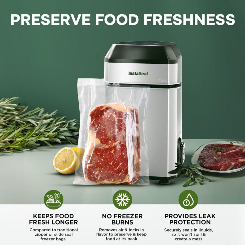 InstaSeal Airtight Double Seal Compact Upright Bag Food Vacuum Sealer with 12 Bags - Image 5
