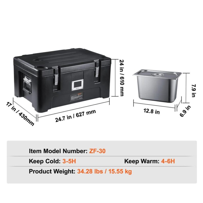 Insulated Food Pan Carrier, 36Qt Capacity, Stackable Catering Hot Box with 3 Stainless Steel Pans,Top Load LLDPE Food Warmer with Elastic Side Handles and Buckles, for Restaurant Canteen, Black - Image 7