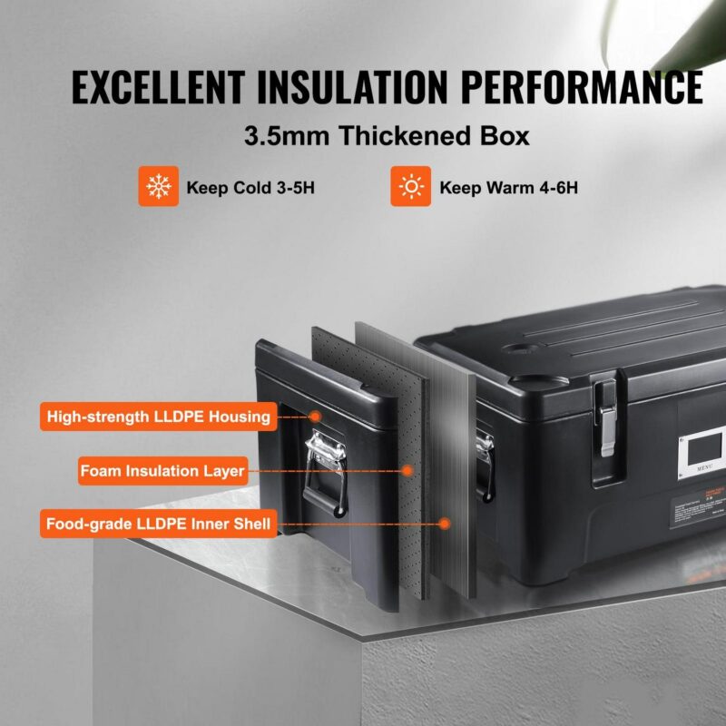 Insulated Food Pan Carrier, 36Qt Capacity, Stackable Catering Hot Box with 3 Stainless Steel Pans,Top Load LLDPE Food Warmer with Elastic Side Handles and Buckles, for Restaurant Canteen, Black - Image 3