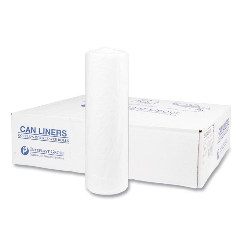 Inteplast Group S404814N 45 gal. 14 microns 40 in. x 48 in. High-Density Interleaved Commercial Can Liners - Clear (25 Bags/Roll, 10 Rolls/Carton) - Image 4