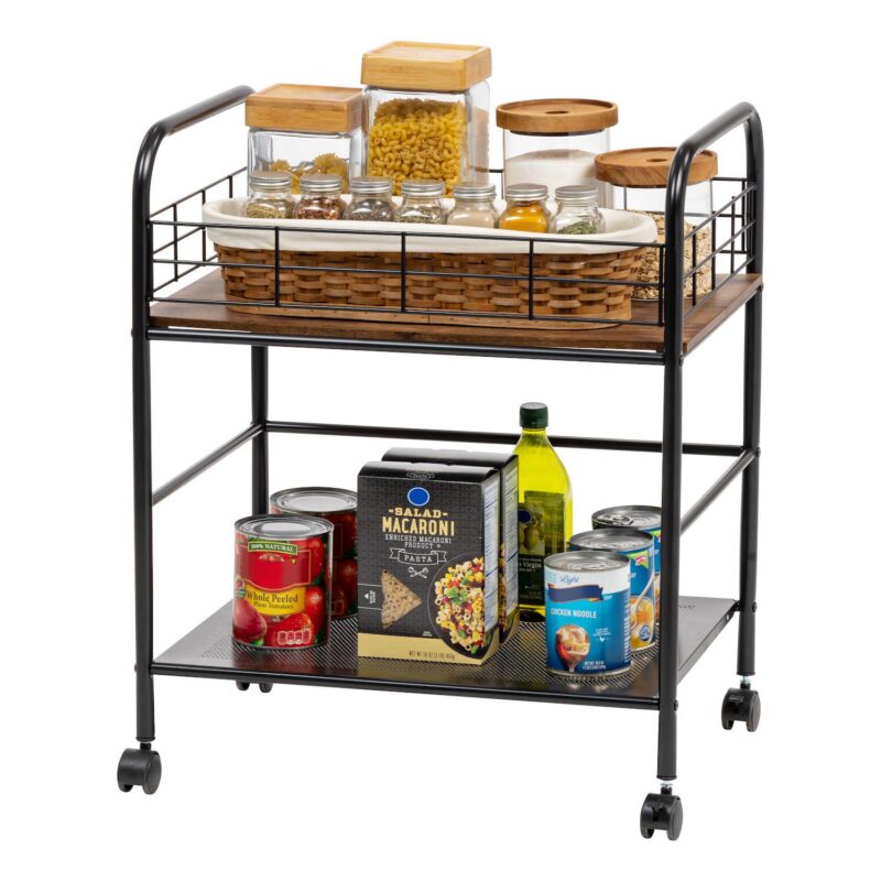 Iris 2 Tier Wide Metal Cart with Casters - Image 3