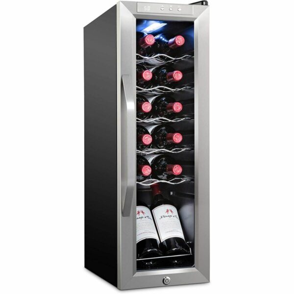 Ivation 12-Bottle Wine Cooler, Large Freestanding Wine Fridge with Lock