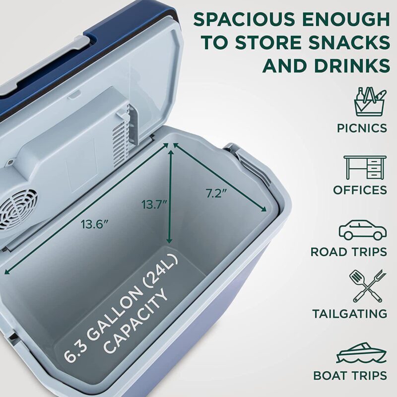 Ivation 24 L Electric Cooler and Warmer Portable Car Fridge with Handle for Camping and Travel - Image 2