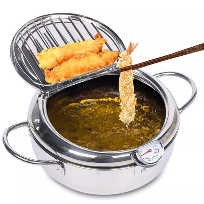 Japanese Style Mini Stainless Steel Frying Pot With Thermometer 20cm - Image 2