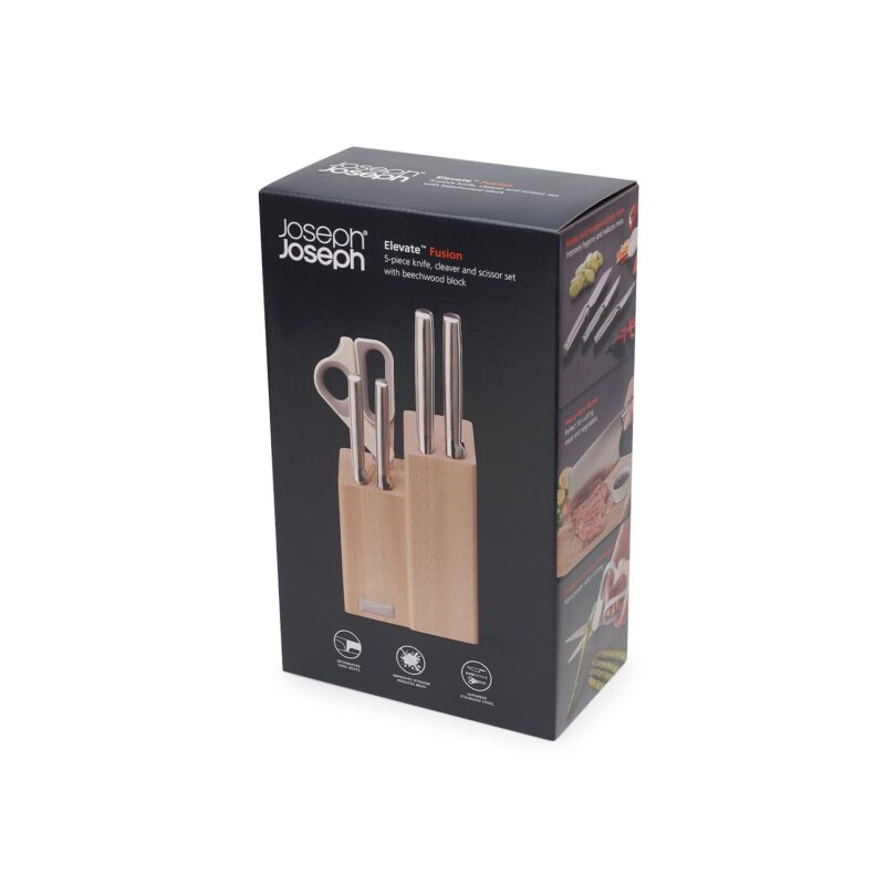 Joseph Joseph Elevate Fusion 5-pc. Knife, Cleaver and Scissor Set with Beechwood Knife Block - Image 4