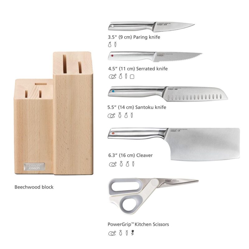 Joseph Joseph Elevate Fusion 5-pc. Knife, Cleaver and Scissor Set with Beechwood Knife Block - Image 6