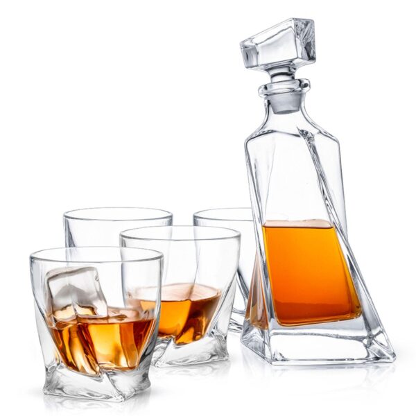 JoyJolt Carina Whiskey 5-Piece Crystal Decanter Set