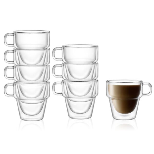 JoyJolt Stoiva 8-pc. Stackable Double-Wall Coffee Glass Set