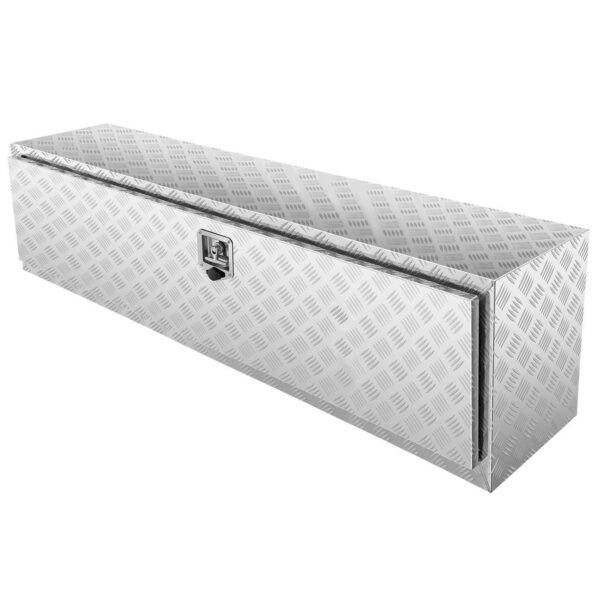 KFFKFF Truck Underbody Toolbox, 60 x17 x18 , Durable Aluminum Diamond Plate, Lockable with Keys, Weatherproof Trailer Storage with T-Handle Latch for Trucks, Vans, Trailers