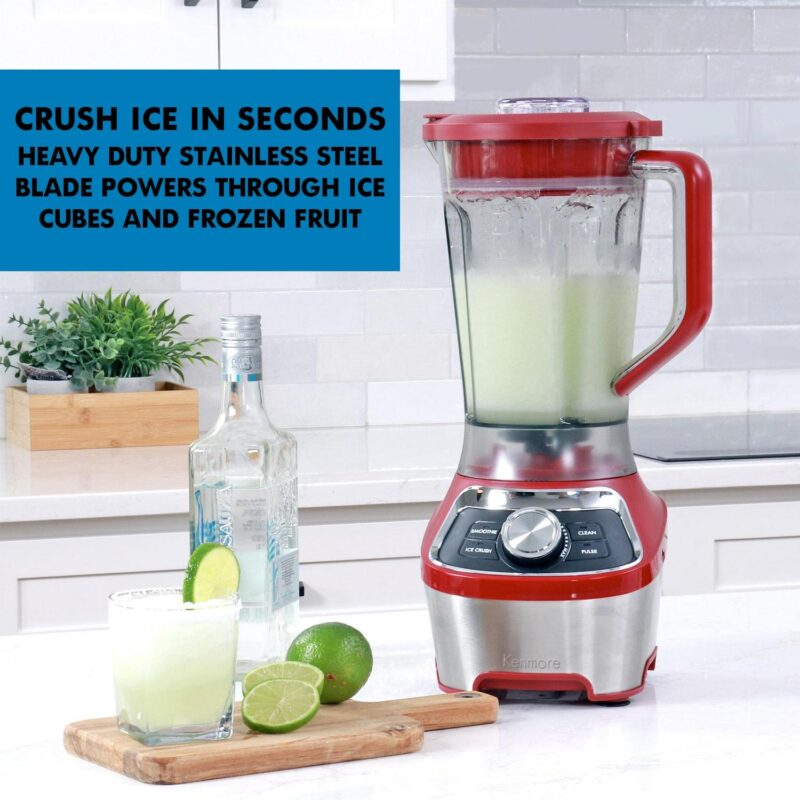 Kenmore 64 oz Stand Blender, 1200W, Smoothie, Ice Crush, Self-Clean Modes, Variable Speed, Red - Image 4