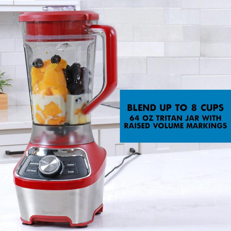 Kenmore 64 oz Stand Blender, 1200W, Smoothie, Ice Crush, Self-Clean Modes, Variable Speed, Red - Image 5