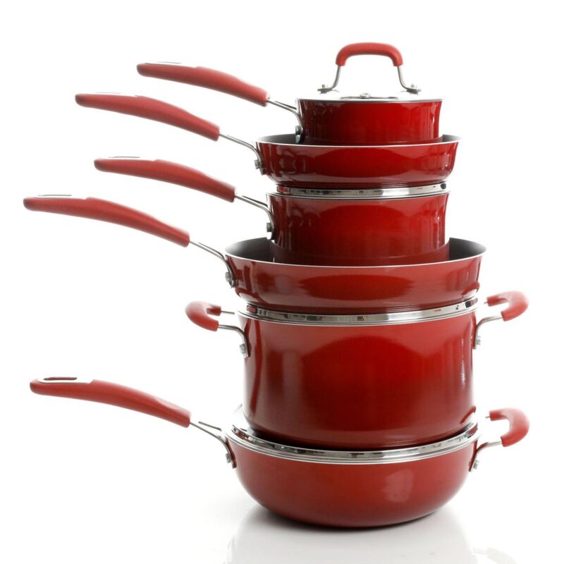 Kenmore Elite Andover 10 Piece Nonstick Aluminum Cookware Set in Red Gradient - Image 2