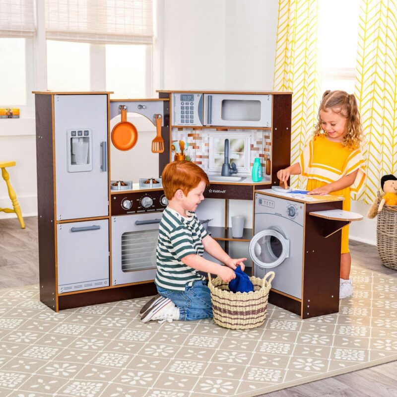 KidKraft Elegant Espresso Wooden Corner Play Kitchen with 19 Accessories, for Children 3+ - Image 2