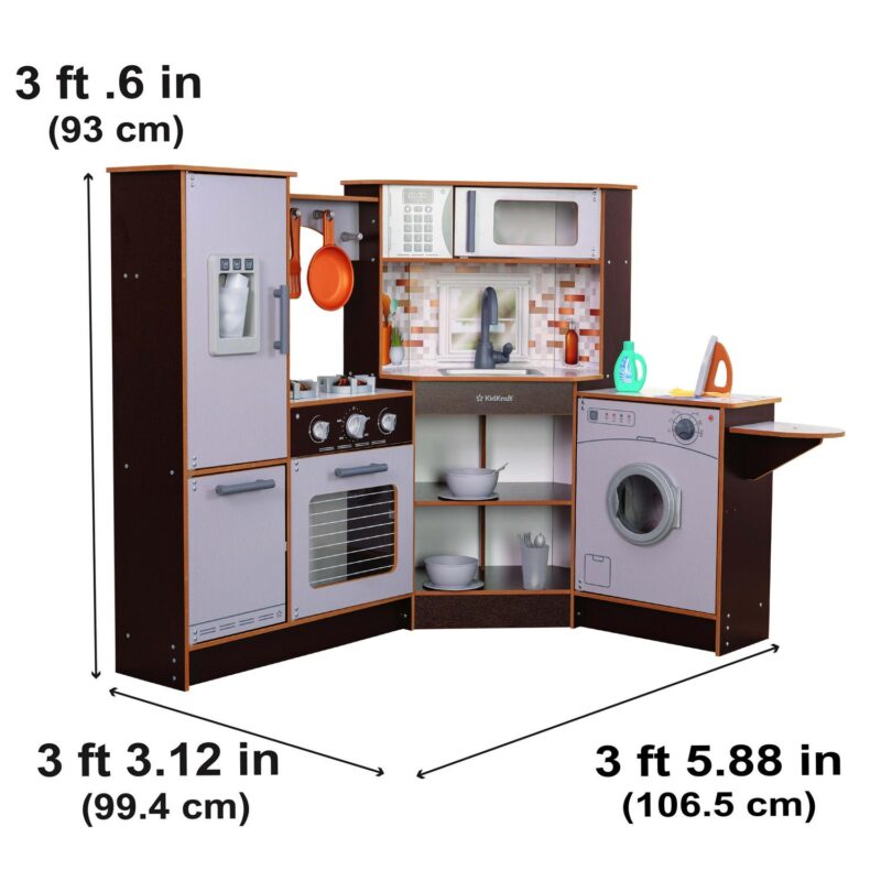 KidKraft Elegant Espresso Wooden Corner Play Kitchen with 19 Accessories, for Children 3+ - Image 10