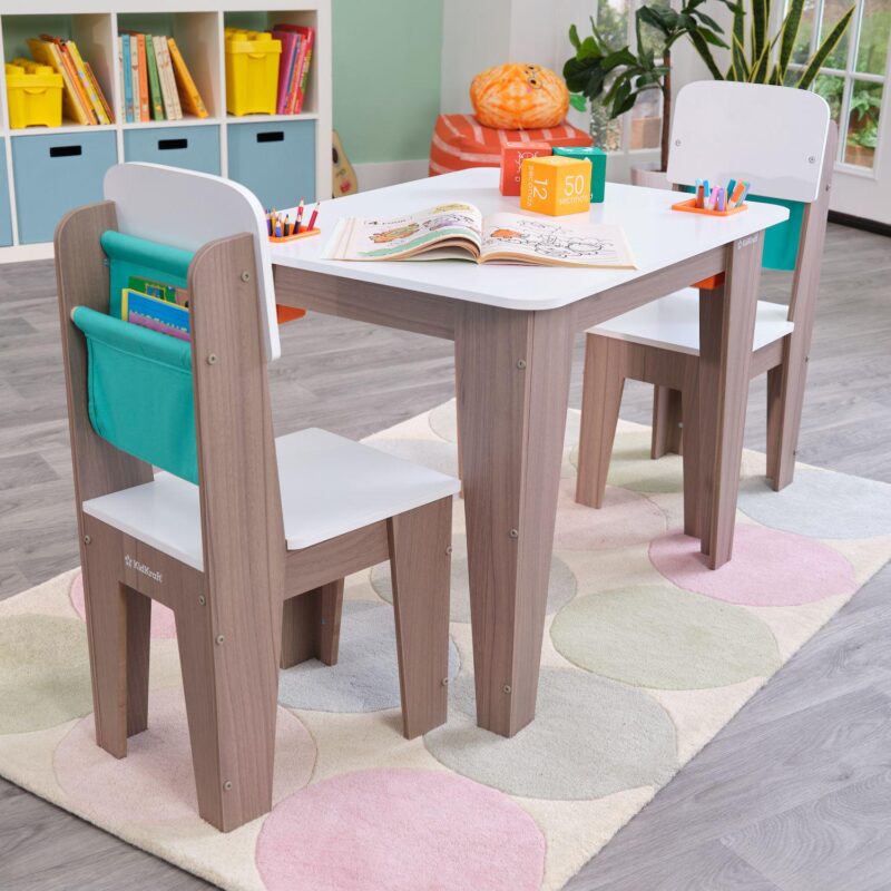 KidKraft Wooden Pocket Storage Table and 2 Chair Furniture Set - Image 3